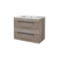 Badmeubelset Aquasplash Salt 80x46cm Met Grepen (Kleurkeuze) 2 Lades Met Wastafel 1 Kraangat Scotch Oak