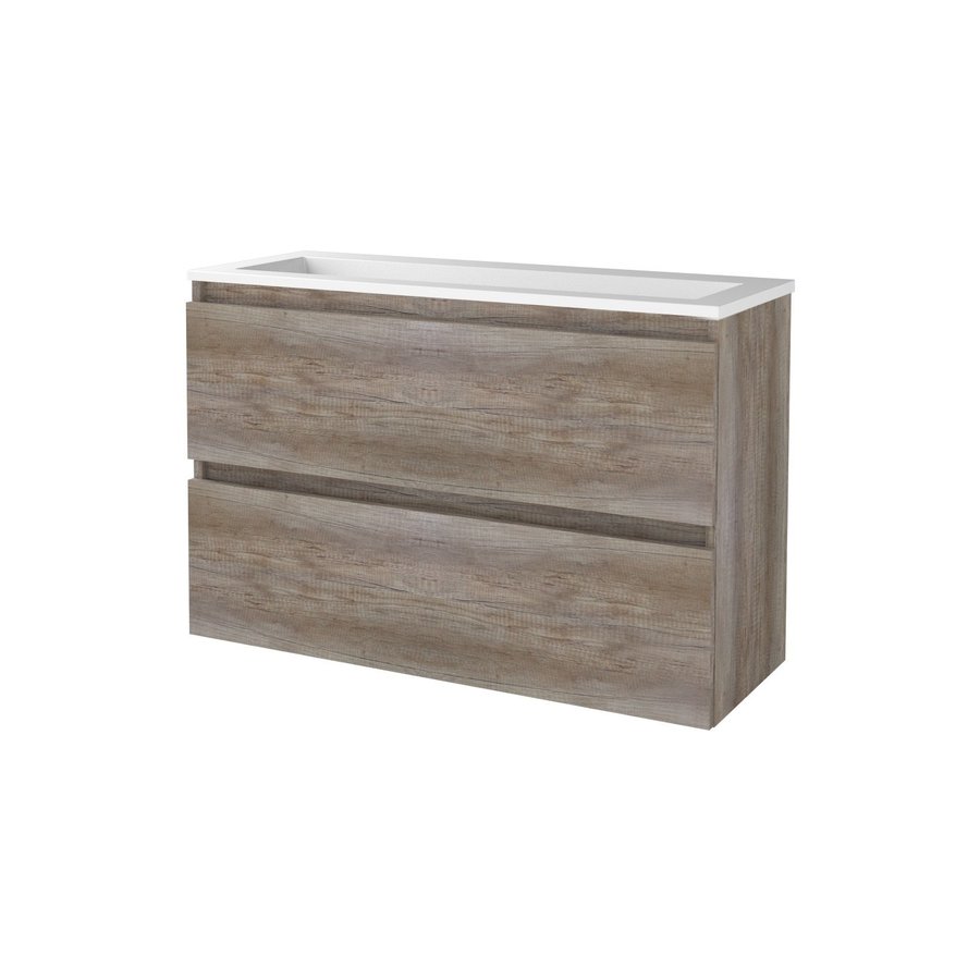 Badmeubelset Aquasplash Salt 100x39cm Greeploos 2 Lades Met Wastafel Acryl Scotch Oak