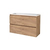 Aquasplash Badmeubelset Aquasplash Salt 100x39cm Greeploos 2 Lades Met Wastafel 2 Kraangaten Whisky Oak