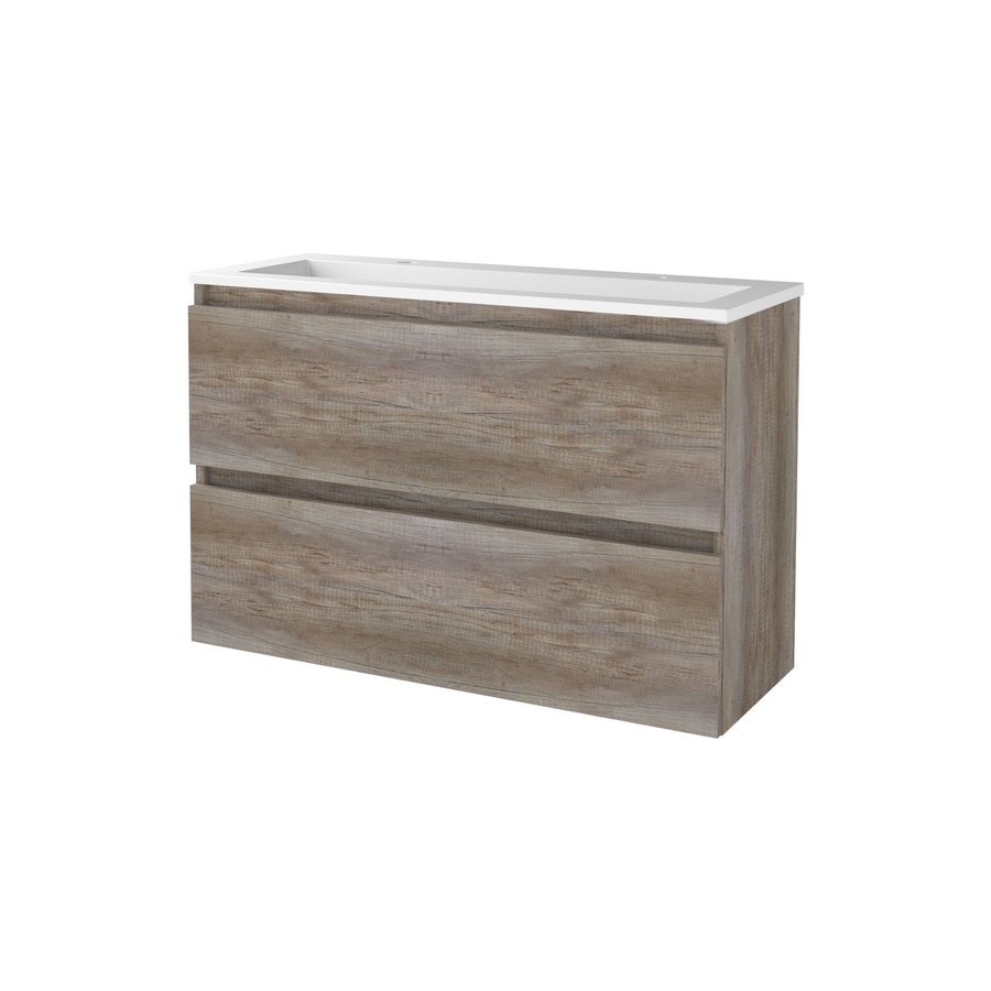 Badmeubelset Aquasplash Salt 100x39cm Greeploos 2 Lades Met Wastafel 2 Kraangaten Scotch Oak