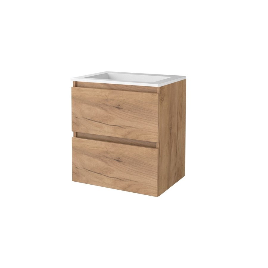 Badmeubelset Aquasplash Salt 60x46cm Greeploos 2 Lades Met Wastafel Acryl Whisky Oak