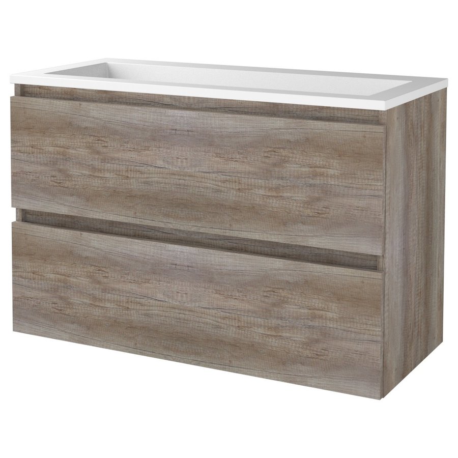Badmeubelset Aquasplash Salt 100x46cm Greeploos 2 Lades Met Wastafel Acryl Scotch Oak