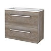 Aquasplash Badmeubelset Aquasplash Salt 80x39cm Met Grepen (Kleurkeuze) 2 Lades Met Wastafel Acryl Scotch Oak