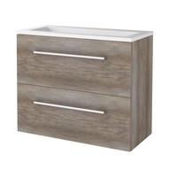 Badmeubelset Aquasplash Salt 80x39cm Met Grepen (Kleurkeuze) 2 Lades Met Wastafel Acryl Scotch Oak