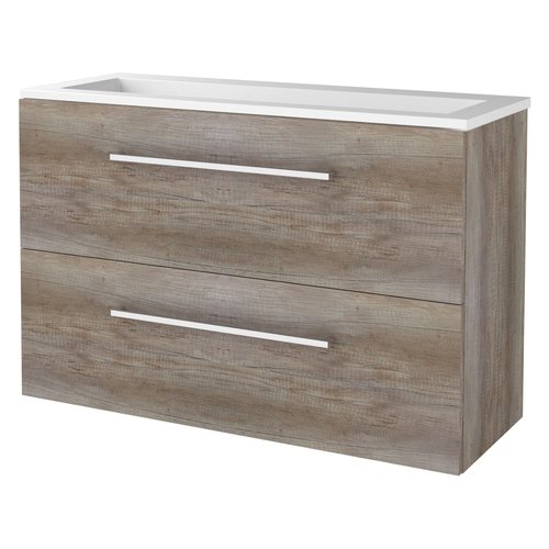Badmeubelset Aquasplash Salt 100x39cm Met Grepen (Kleurkeuze) 2 Lades Met Wastafel Acryl Scotch Oak 