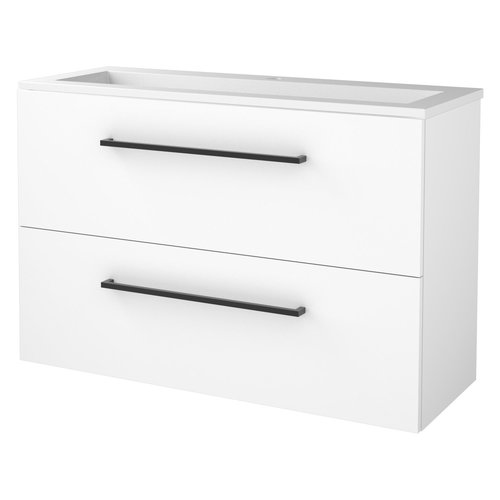 Badmeubelset Aquasplash Salt 100x39cm Met Grepen (Kleurkeuze) 2 Lades Met Wastafel Acryl 1 Kraangat Ice White 