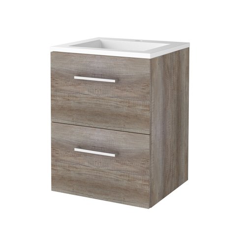 Badmeubelset Aquasplash Salt 50x46cm Met Grepen (Kleurkeuze) 2 Lades Met Wastafel Acryl 1 Kraangat Scotch Oak 