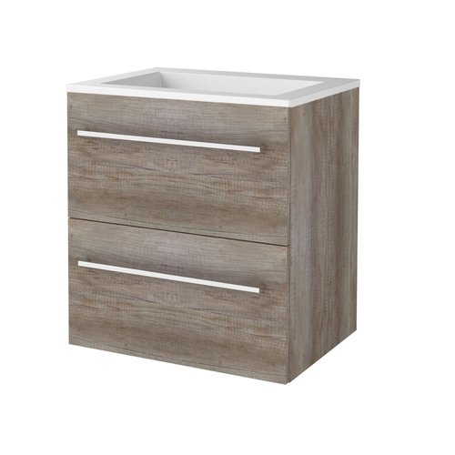 Badmeubelset Aquasplash Salt 60x46cm Met Grepen (Kleurkeuze) 2 Lades Met Wastafel Acryl Scotch Oak 