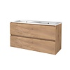 Aquasplash Badmeubelset Aquasplash Salt 120x46cm Greeploos 2 Lades Met Wastafel Porselein 2 Kraangaten Whisky Oak
