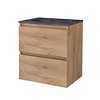 Aquasplash Badmeubelset Aquasplash Salt 60x46cm Greeploos 2 Lades Met Wastafel Hardsteen Whisky Oak