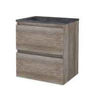 Badmeubelset Aquasplash Salt 60x46cm Greeploos 2 Lades Met Wastafel Hardsteen Scotch Oak