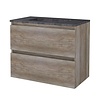 Aquasplash Badmeubelset Aquasplash Salt 80x46cm Greeploos 2 Lades Met Wastafel Hardsteen Scotch Oak