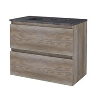 Badmeubelset Aquasplash Salt 80x46cm Greeploos 2 Lades Met Wastafel Hardsteen Scotch Oak
