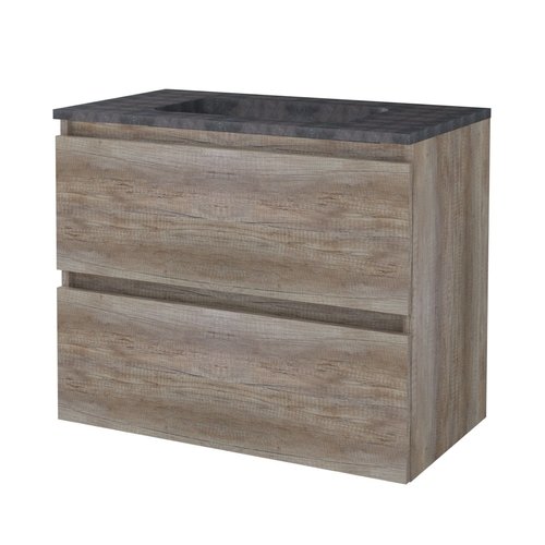 Badmeubelset Aquasplash Salt 80x46cm Greeploos 2 Lades Met Wastafel Hardsteen Scotch Oak 
