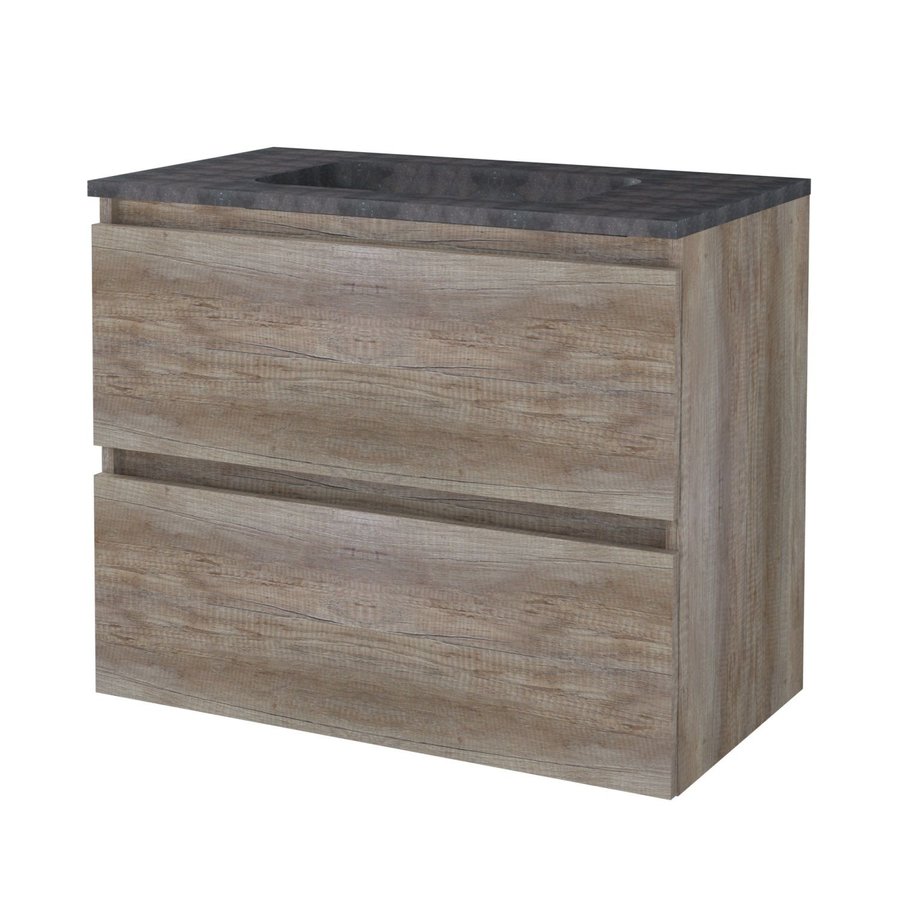 Badmeubelset Aquasplash Salt 80x46cm Greeploos 2 Lades Met Wastafel Hardsteen Scotch Oak