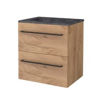 Badmeubelset Aquasplash Salt 60x46cm Met Grepen (Kleurkeuze) 2 Lades Met Wastafel Hardsteen Whisky Oak