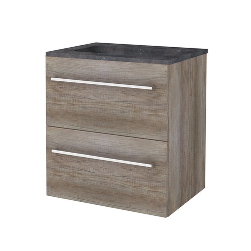 Badmeubelset Aquasplash Salt 60x46cm Met Grepen (Kleurkeuze) 2 Lades Met Wastafel Hardsteen Scotch Oak 