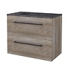 Badmeubelset Aquasplash Salt 80x46cm Met Grepen (Kleurkeuze) 2 Lades Met Wastafel Hardsteen Scotch Oak