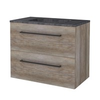 Badmeubelset Aquasplash Salt 80x46cm Met Grepen (Kleurkeuze) 2 Lades Met Wastafel Hardsteen Scotch Oak