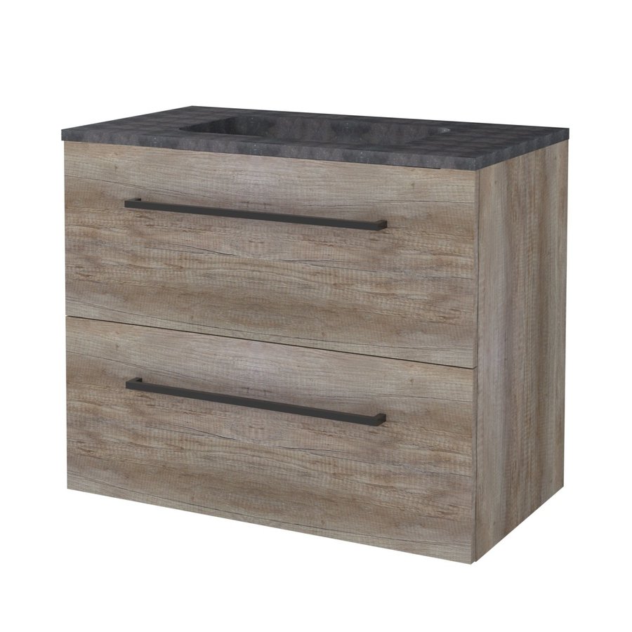 Badmeubelset Aquasplash Salt 80x46cm Met Grepen (Kleurkeuze) 2 Lades Met Wastafel Hardsteen Scotch Oak