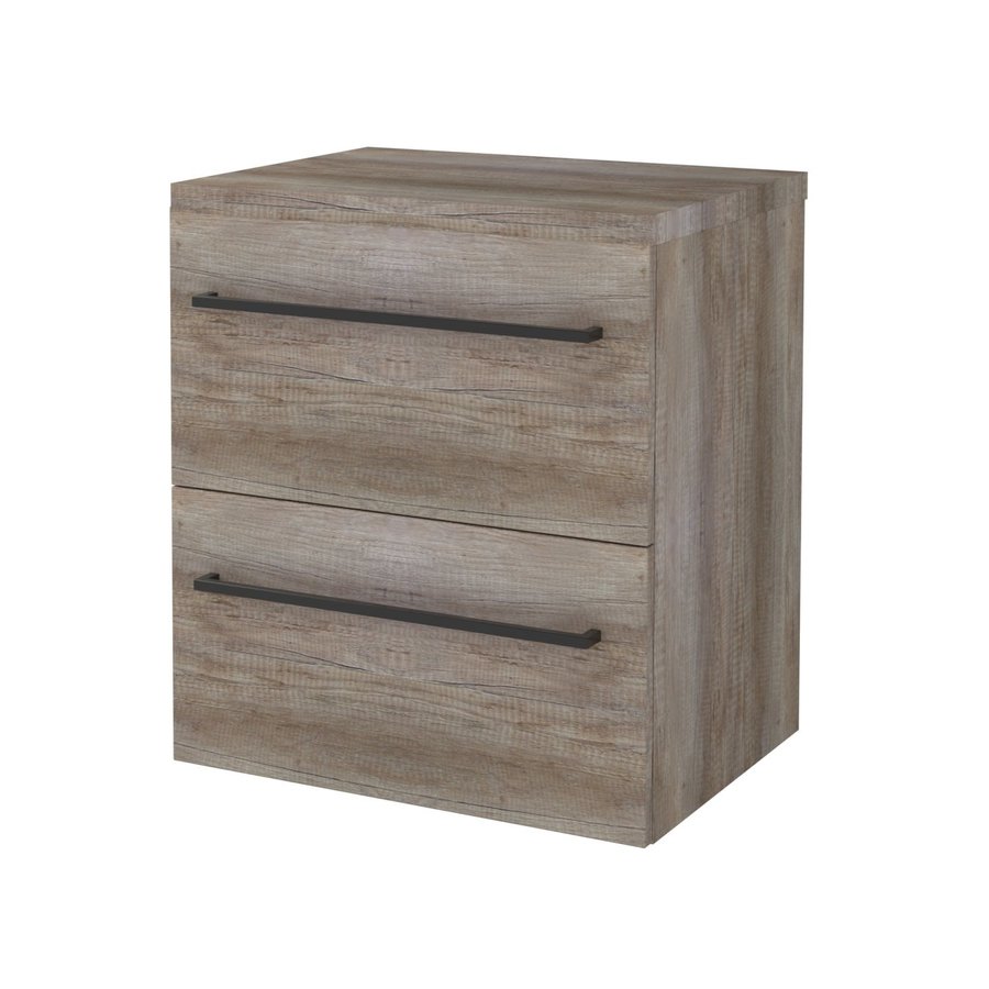 Badmeubelset Aquasplash Salt 60x46cm Met Grepen (Kleurkeuze) 2 Lades Met Afdekplaat Scotch Oak