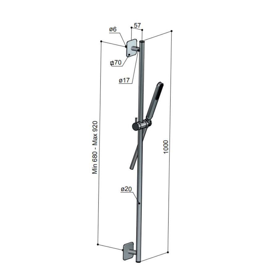 Glijstangset Hotbath Gal 100 cm Met Doucheslang 150 cm En Handdouche Chroom