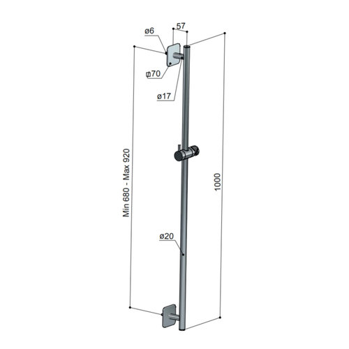 Glijstang Hotbath Gal Verstelbaar 100 cm Geborsteld Gunmetal PVD 