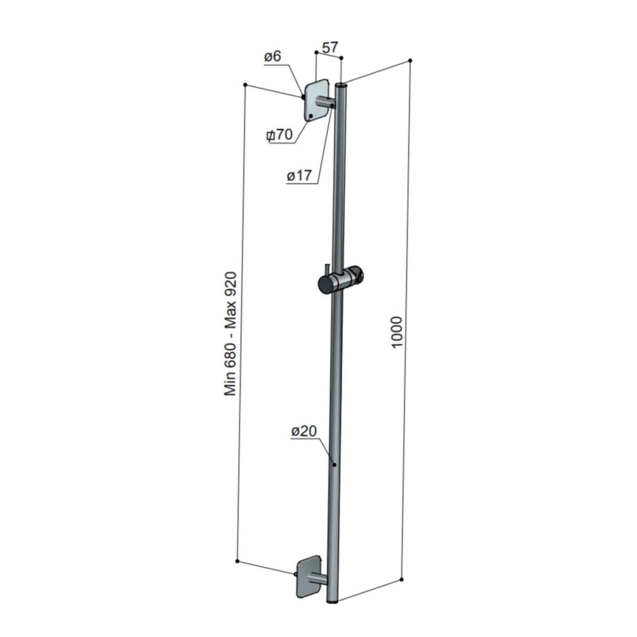 Glijstang Hotbath Gal Verstelbaar 100 cm Geborsteld Gunmetal PVD