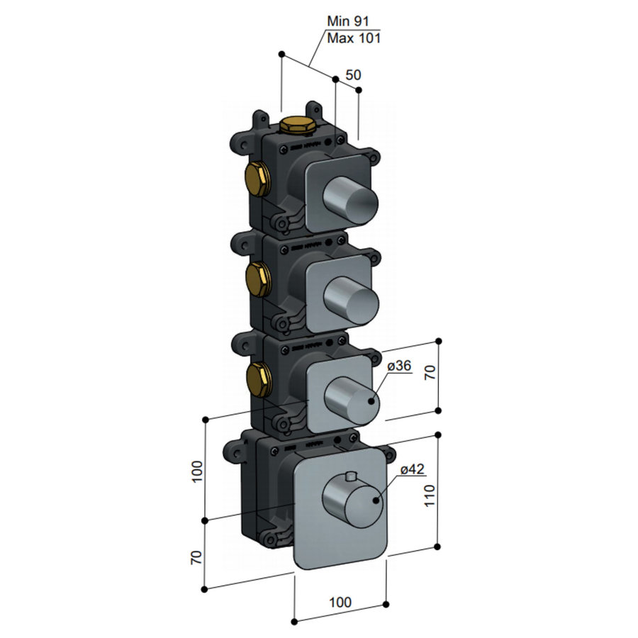 Thermostaat Hotbath Gal High Flow met 3 Stopkranen Chroom