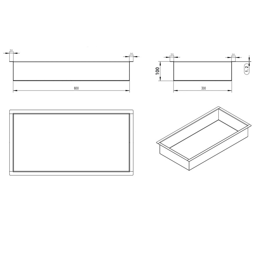 Inbouwnis Wiesbaden 30x60x10 cm Geborsteld Messing Goud