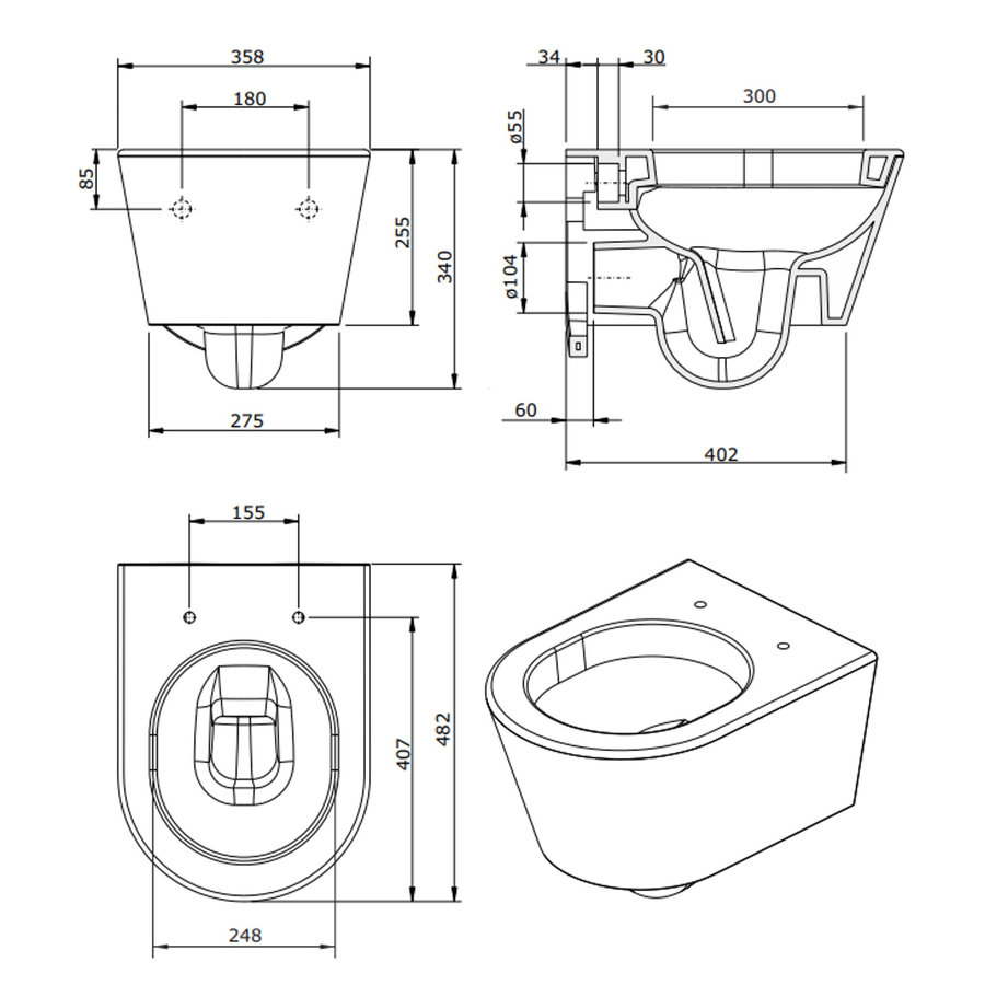 Wandtoilet Sanindusa Urb.y Rimfree Keramiek Wit