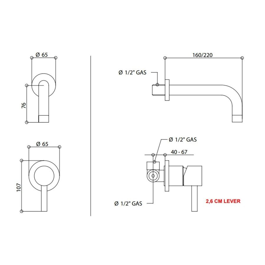Wastafelmengkraan Inbouw Bongio Squadra 16 cm Uitloop met Installatiebrug Chroom