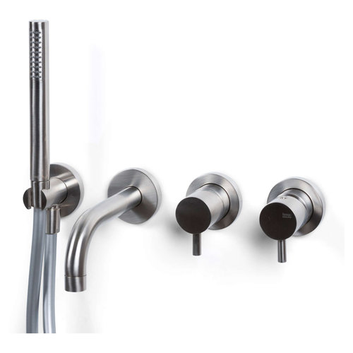 Badmengkraan Inbouw Bongio Squadra 16 cm Uitloop met Handdoucheset en 2-Weg Omstel RVS 