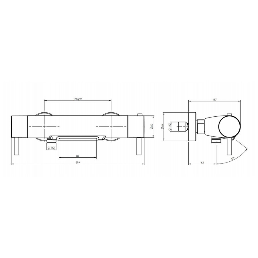 Badkraan Waterval Bongio Squadra Opbouw Thermostatisch met Omstel RVS