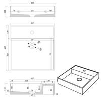 Wastafel Sapho Quadrado 46x46 cm Zwart