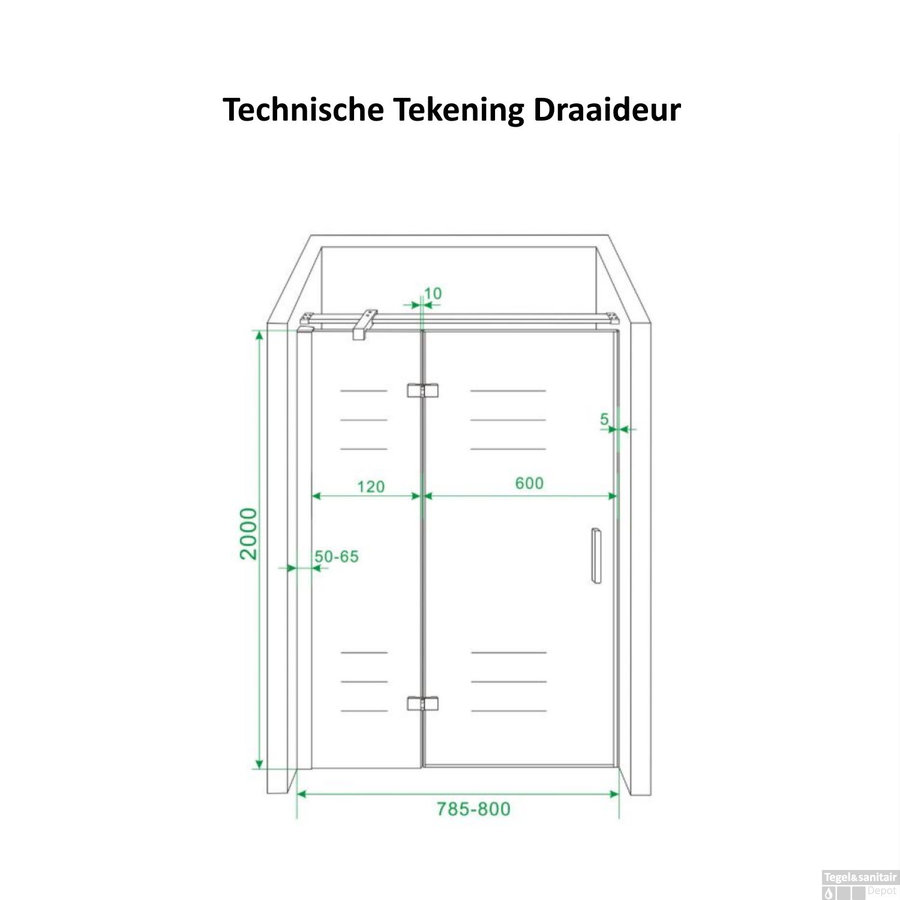 Douchecabine Wiesbaden met Draaideur en Zijwand 80 cm 8mm Nano Coating Chroom (vijf verschillende maten)