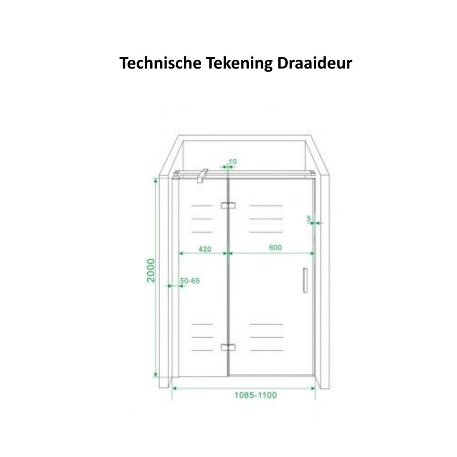 Douchecabine Wiesbaden met Draaideur en Zijwand 110 cm 8/10mm Nano Coating Chroom (vijf verschillende maten)