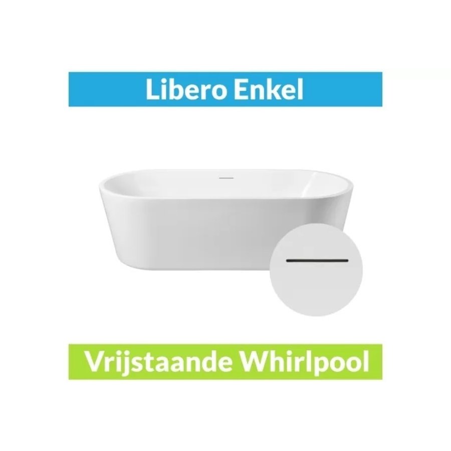 Vrijstaande Whirlpool Libero 178x80x58.5 cm Luchtsysteem Mat Wit (afvoer optioneel)