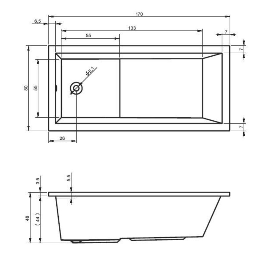 Ligbad Lusso Plus 170X80X44 Cm Wit