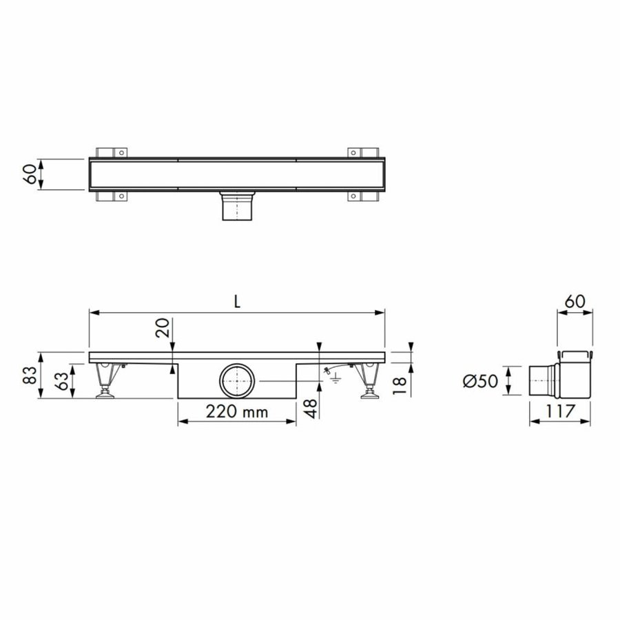 Compact 50 Muurgoot 6,3cm diep 70 t/m 120 cm