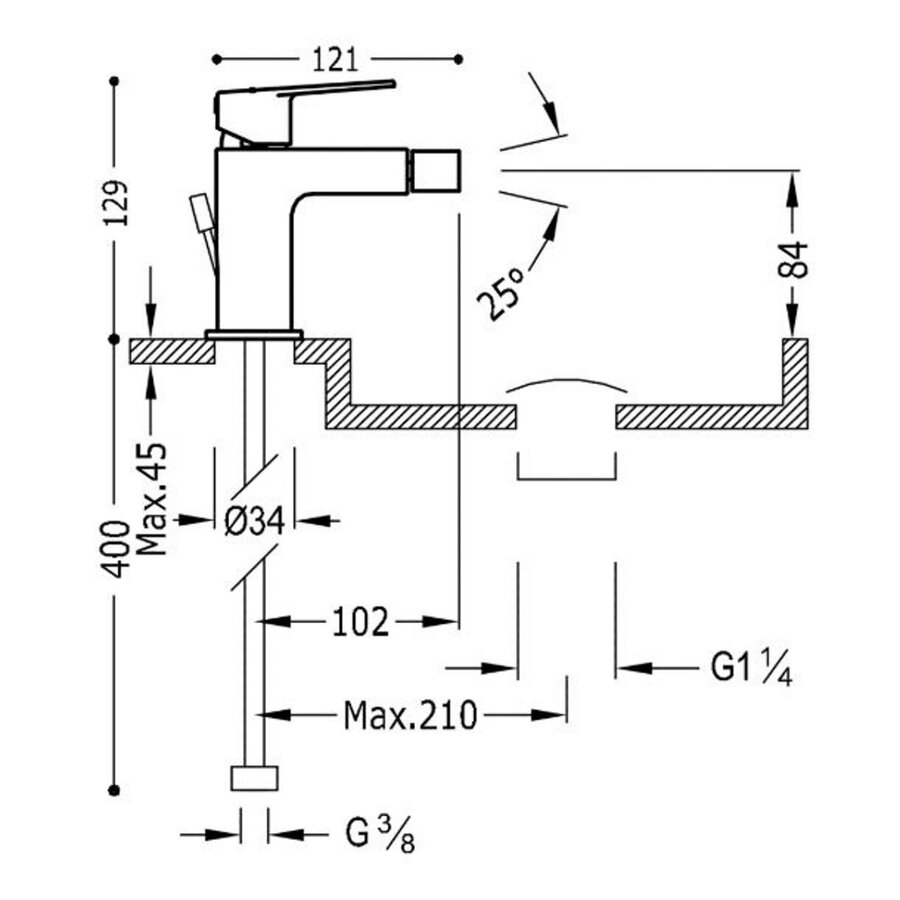 Wastafelmengkraan Tres Project 1-Hendel Bidet Uitloop Recht 8 cm Rond Mat Zwart