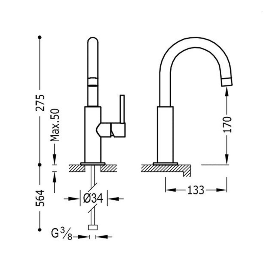 Wastafelmengkraan Tres Study Colors 1-Hendel Uitloop Gebogen 28 cm Rond Mat Wit