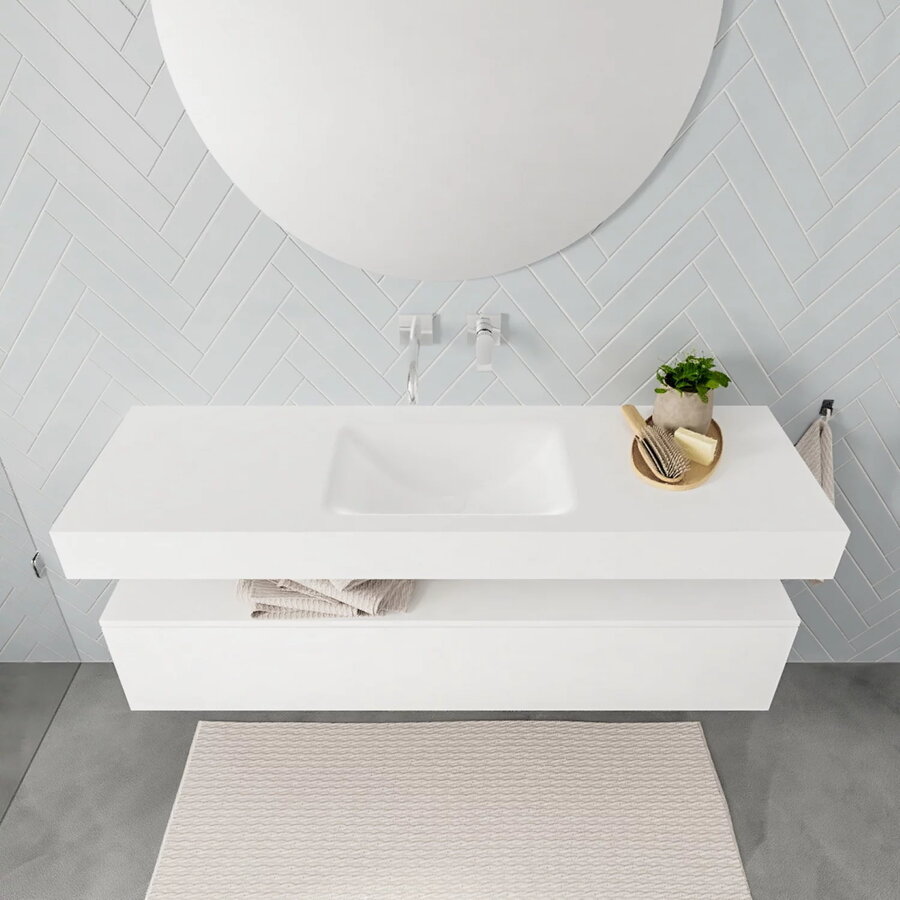 Badkamermeubel AQS Ibiza 150 cm Soft-Close Lade Solid Surface Wastafel Mat Wit (acht varianten)