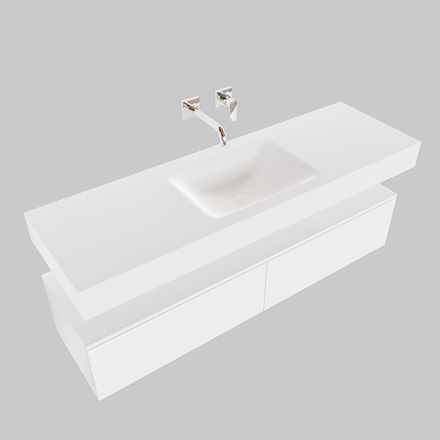 Badkamermeubel AQS Ibiza 150 cm Twee Soft-Close Lades Solid Surface Wastafel Mat Wit (acht varianten)