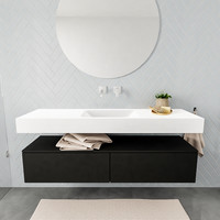 Badkamermeubel AQS Ibiza 150 cm Solid Surface Mat Zwart Twee Soft-Close Lades Wastafel Mat Wit (acht varianten)