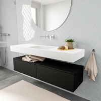 Badkamermeubel AQS Ibiza 150 cm Solid Surface Mat Zwart Twee Soft-Close Lades Wastafel Mat Wit (acht varianten)