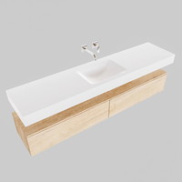 Badkamermeubel AQS Ibiza 200 cm Washed Oak Twee Soft-Close Lades Solid Surface Wastafel Mat Wit (acht varianten)