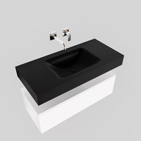 Badkamermeubel AQS Ibiza 100 cm Mat Wit Solid Surface Wastafel Mat Zwart (zes varianten)