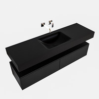 Badkamermeubel AQS Ibiza 150 cm Twee Soft-Close Lades Solid Surface Wastafel Mat Zwart (acht varianten)