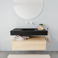 Badkamermeubel AQS Ibiza 100 cm Washed Oak Solid Surface Wastafel Mat Zwart (zes varianten)